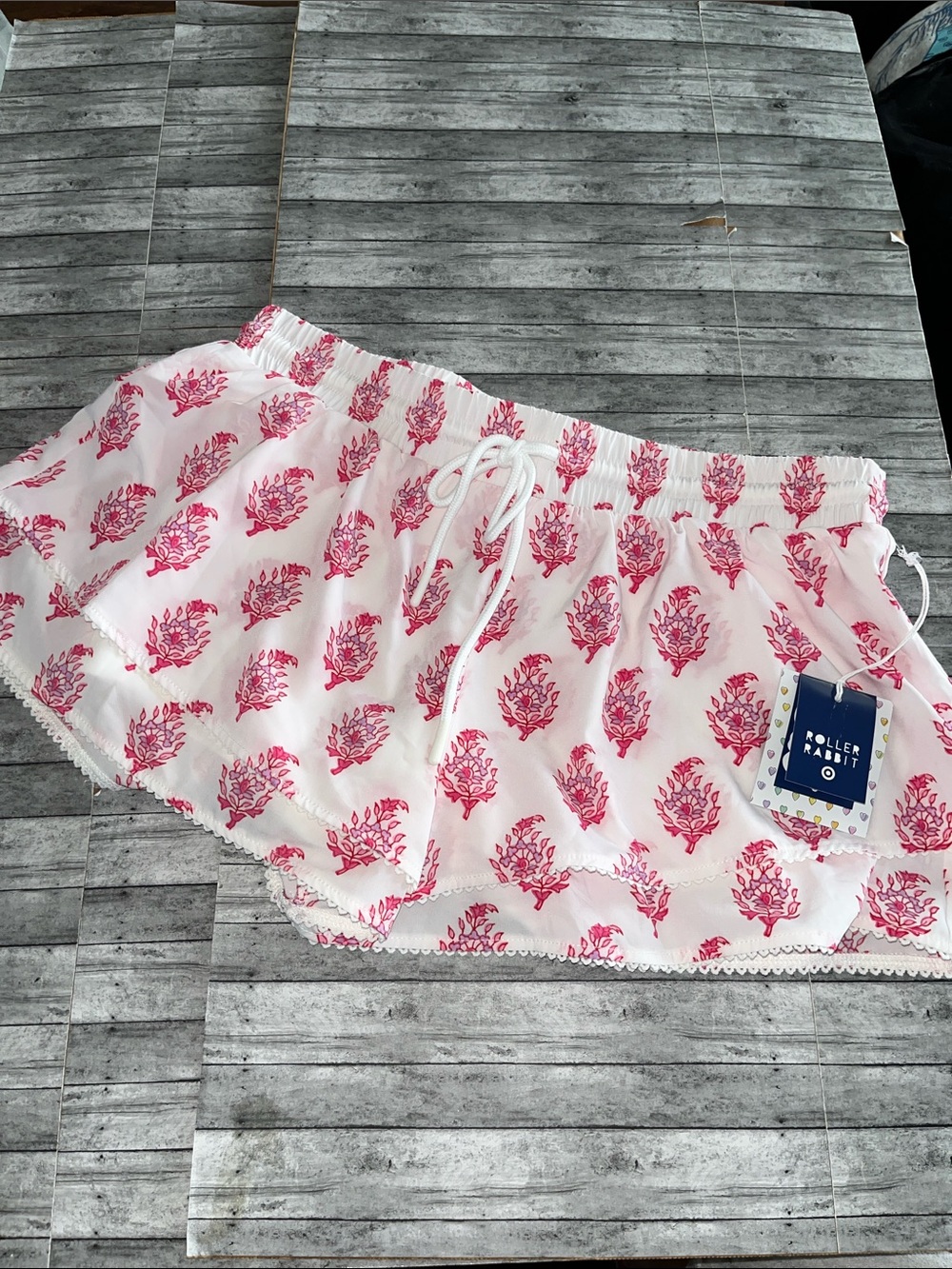 Roller Rabbit X Target White and Pink Floral Scallop-Trim Shorts